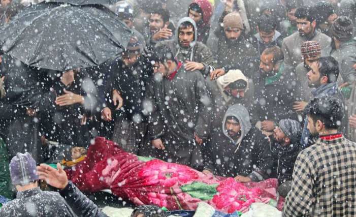 Thousands participate in multiple funeral prayers of slain Lashkar commander in Pulwama Thousands participate in multiple funeral prayers of slain Lashkar commander in Pulwama