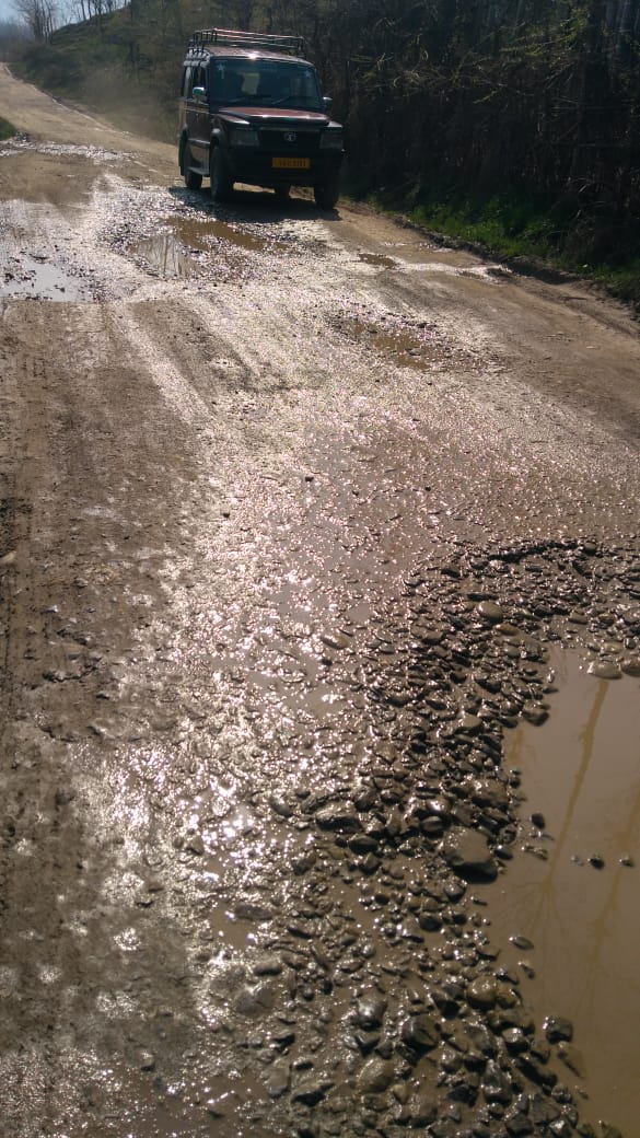 Depilated road, craters, with no repairs in 12 years, force villagers to appeal DC Shopian