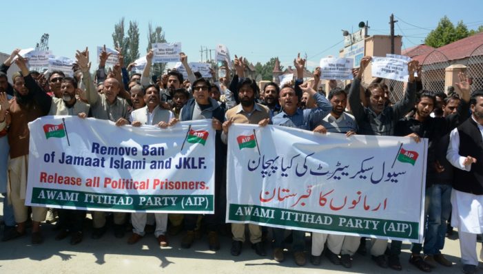 Er Rasheed leads protest against government in Srinagar