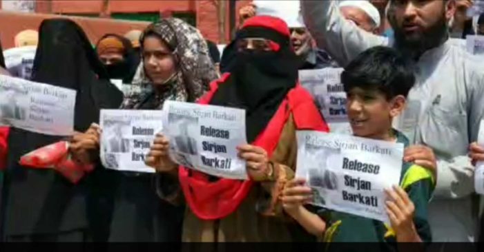 Jailed Sarjan Barkati’s family stages protest in Srinagar, seeks his release