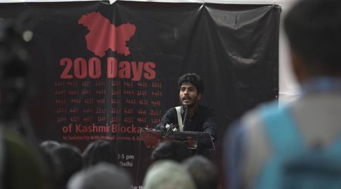 Protest at Jantar Mantar against imposition of PSA on political leaders in Kashmir