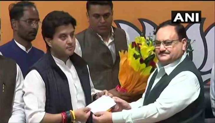 Ex-Congress leader Jyotiraditya Scindia joins BJP in presence of J P Nadda