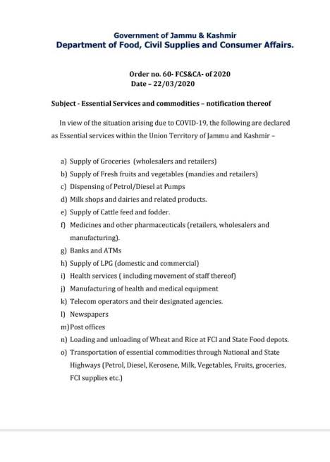 Govt declares 16 services, commodities as essential services