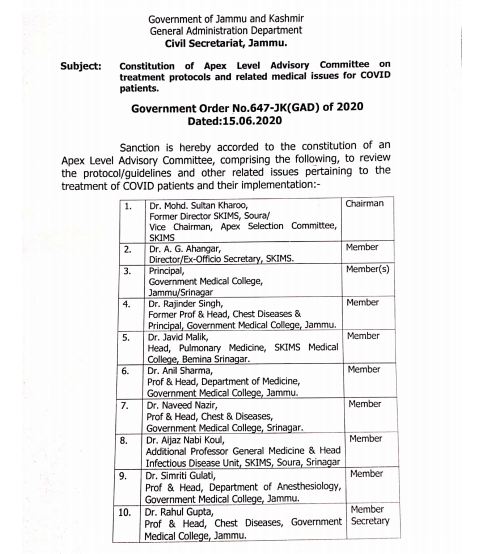LG admin’s idea of all-doctor committee to fight COVID gets thumbs up in J&K