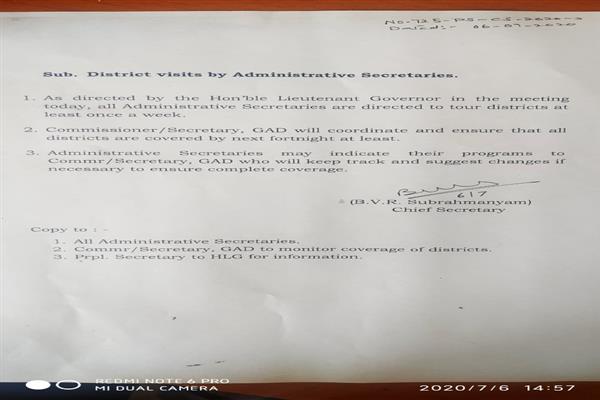 Govt orders Administrative Secretaries to tour districts at least once a week