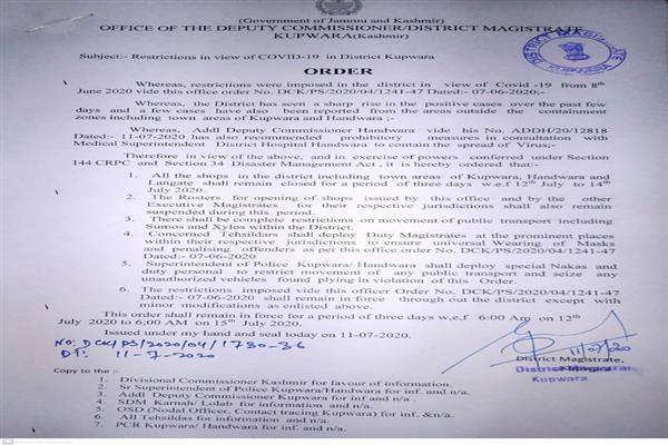 Covid-19 lockdown restrictions return in Kupwara from July 12-14, DC orders