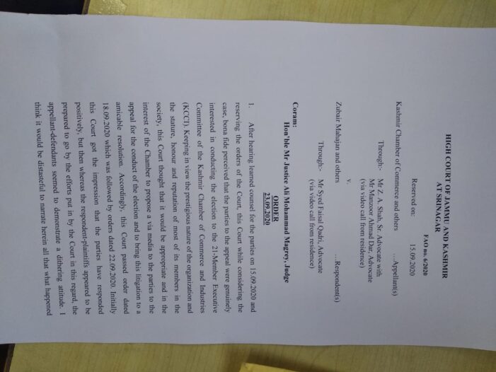 High Court expresses anguish and displeasure over the dithering attitude of present set up of office bearers of KCC&I