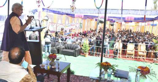 Lt Governor hands-over Paddy thresher; distributes Kisan Credit Cards, Sports Kits, sanction letters, financial assistance to the beneficiaries at Ashthal, Kulgam