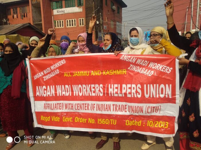 Anganwadi workers stages protest, demand release of salary, hike in honorarium