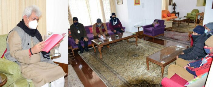BDC Chairman Keran, JD(U) Prez, Chairman J&K RTI Movement, several delegations call on Lt Governor BDC Chairman Keran, JD(U) Prez, Chairman J&K RTI Movement, several delegations call on Lt Governor