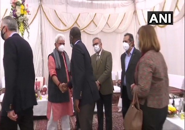 Foreign envoys meet L-G Sinha at Raj Bhavan in Jammu Foreign envoys meet L-G Sinha at Raj Bhavan in Jammu
