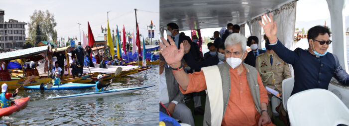Lt Governor Manoj Sinha, Union MoS Kiren Rijiju inaugurate Khelo India Centre of Excellence “Water Sports Academy” at Nehru Park
