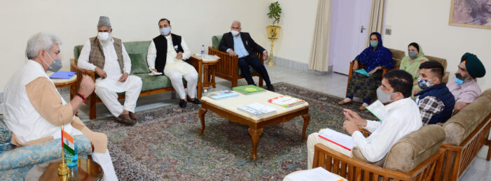Delegations of DDC Rajouri, Islamic Welfare Organisation and Director Sainik Welfare call on Lt Governor Delegations of DDC Rajouri, Islamic Welfare Organisation and Director Sainik Welfare call on Lt Governor