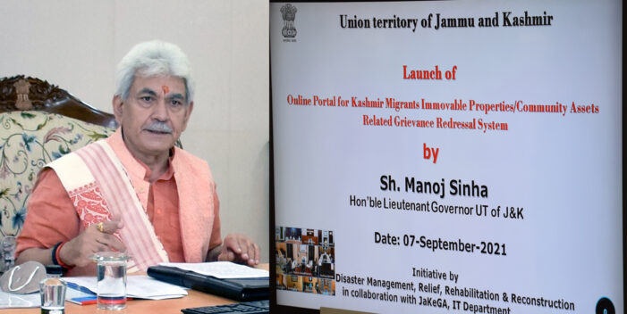 Lt Governor launches online portal for time bound redressal of grievances related to Kashmir Migrants’ Immovable properties