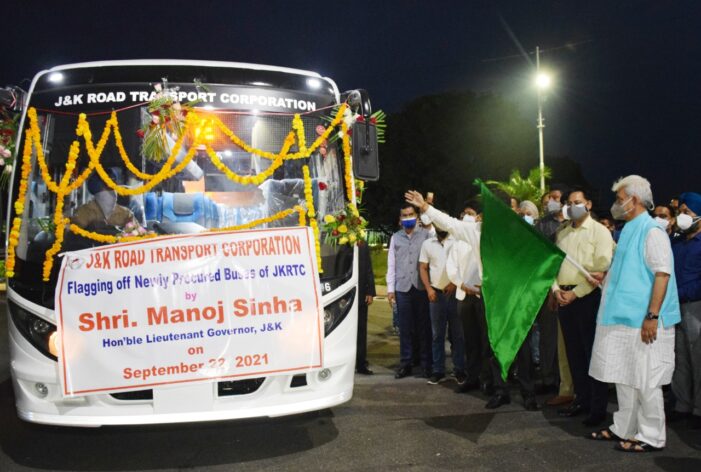 Lt Governor flags off first lot of 95 newly procured Buses of J&K Road Transport Corporation Lt Governor flags off first lot of 95 newly procured Buses of J&K Road Transport Corporation