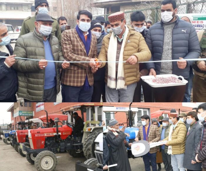 DC Srinagar hands over Tractors to the farmers at Agriculture complex Lal Mandi