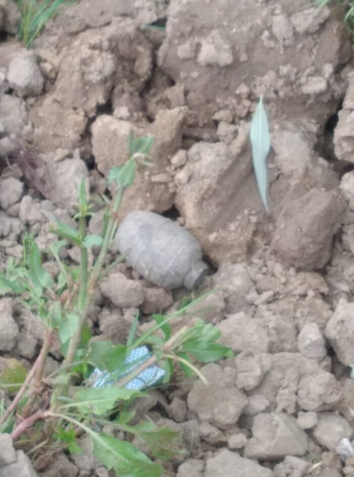 Grenade found beneath the earth, destroyed