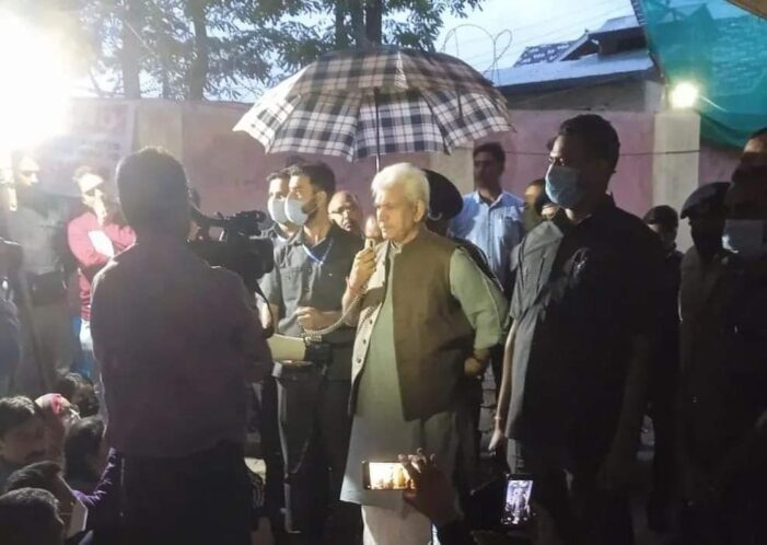 Rahul Bhat’s killing: LG Sinha reaches Pandit Colony in Budgam.
