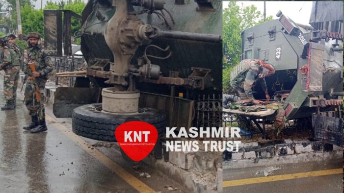 Casper vehicle turns turtle on Srinagar Airport Road, soldier injured