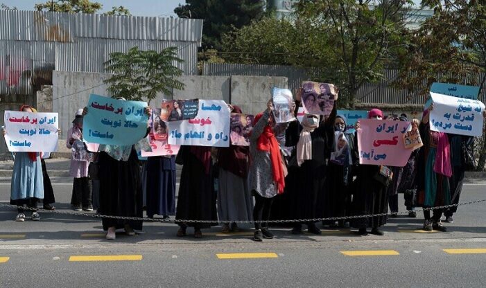 Taliban fire into air to disperse women’s rally backing Iran protests