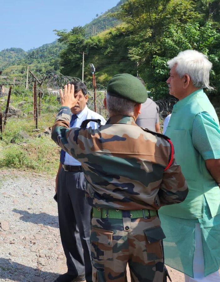 Lt Governor Manoj Sinha reviews security situation along the border during his visit to forward areas of Poonch