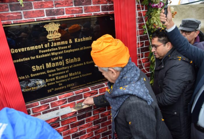 Lt Governor lays foundation stone of Transit Accommodation for PM Package Employees at Zewan