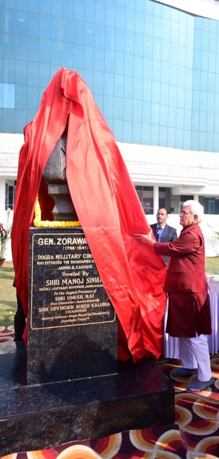 Lt Governor unveils statue of General Zorawar Singh at Jammu University